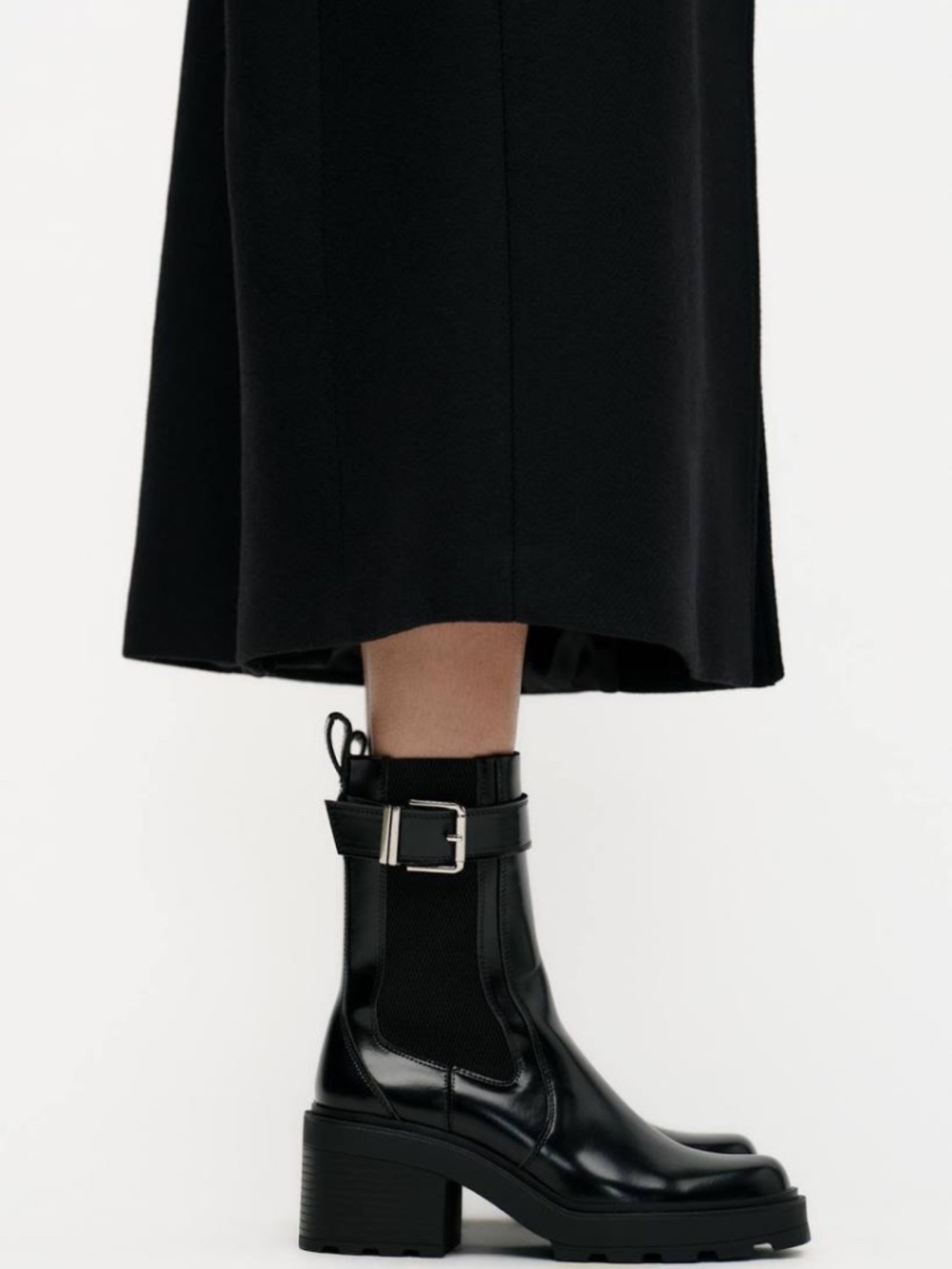 NEW Zara Women's Buckled Chelsea Black Heeled Ankle Boot - Size 38